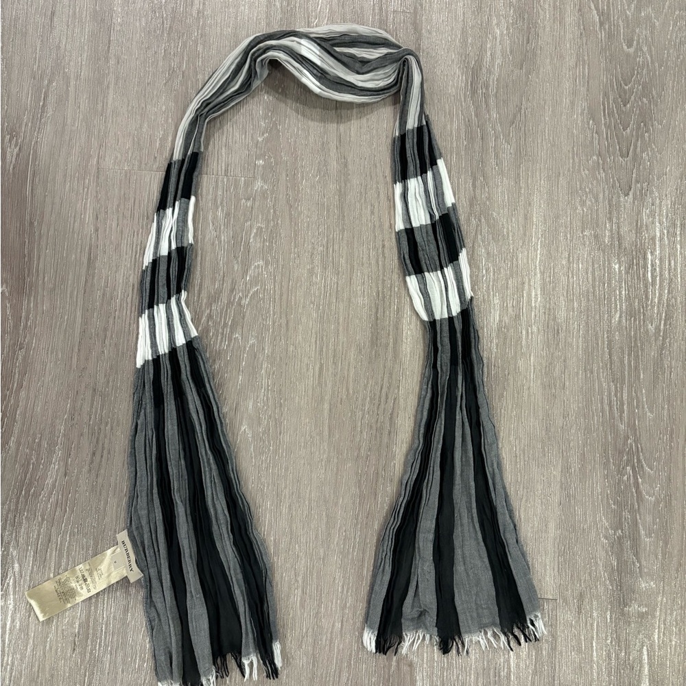 Burberry Black and White Striped Scarf with Tassels